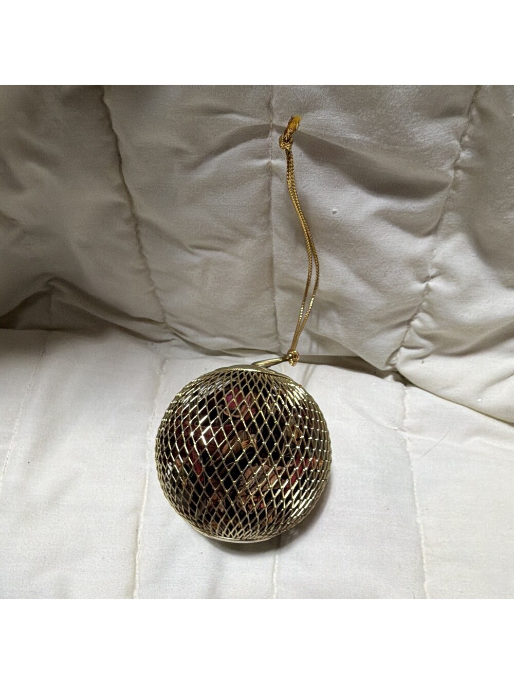 Gold Tone Wire Mesh Potpourri Ball Ornament Filled With Potpourri